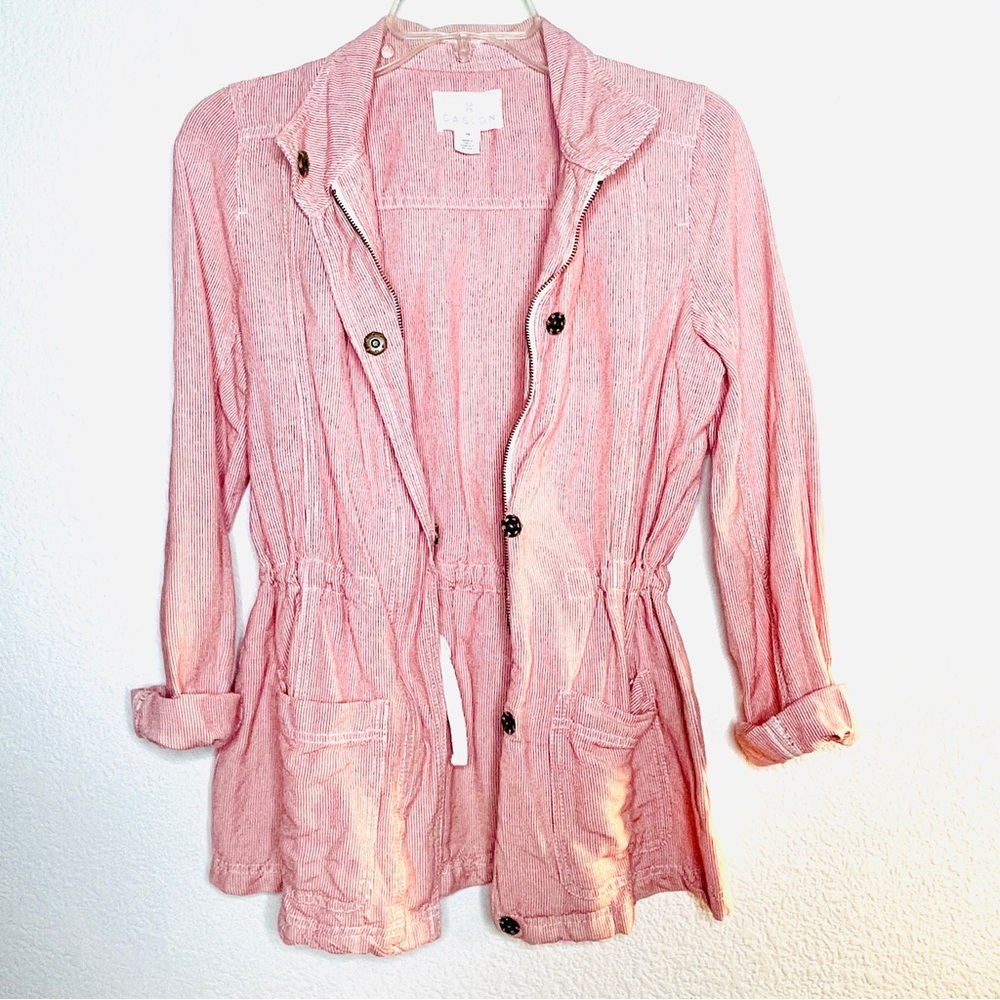 CASLON Linen Blend zip & snap front jacket